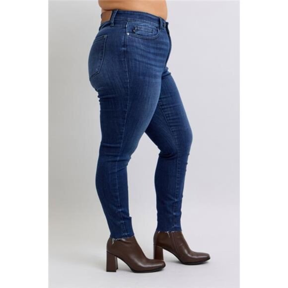 Judy Blue Full Size Mid Rise Skinny Jeans with Raw Hem Plus Size - Picture 2 of 3